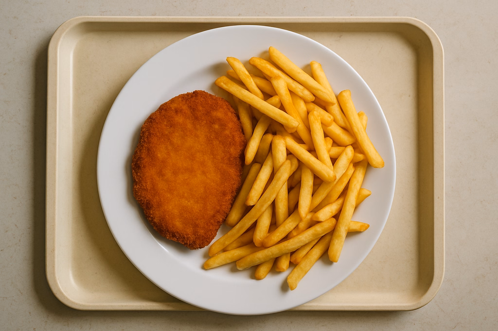 Hähnchenschnitzel im Knuspermantel mit Super Crunch Pommes frites (AI Generated)