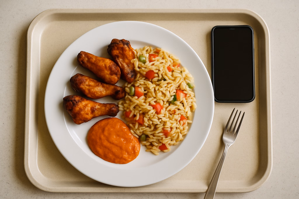 Chicken Wings mit Ajvarcreme und Kritharaki - Salat (AI Generated)